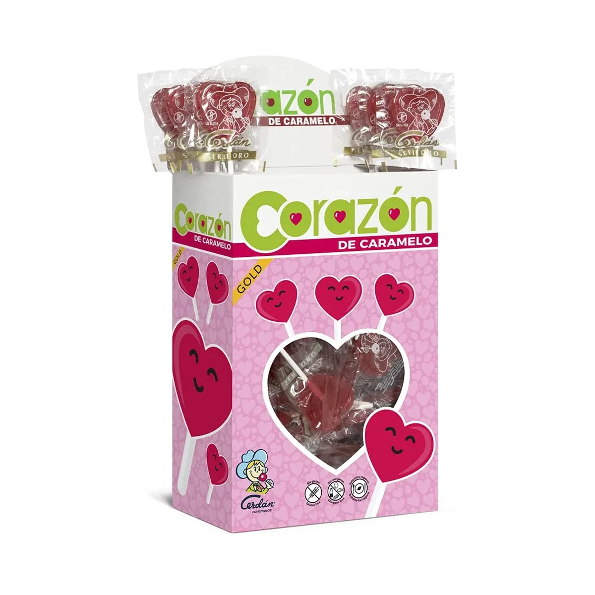Sucettes cœur cerise — boîte de 200